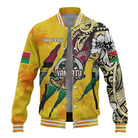 Vanuatu Baseball Jacket Custom Vanuatuanâ€Ž Blood Inside Me Polynesian Sleeve Tattoo Tropical Yellow