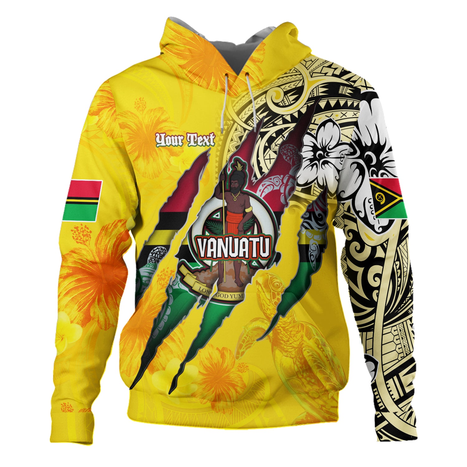 Vanuatu Hoodie Custom Vanuatuanï¿½ï¿½ï¿½ Blood Inside Me Polynesian Sleeve Tattoo Tropical Yellow