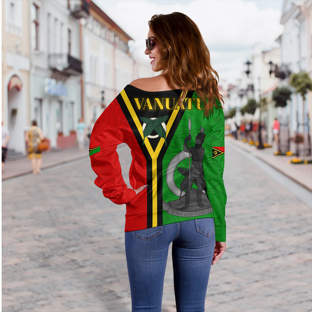 Vanuatu Off Shoulder Sweatshirt Melanesia Flag Design