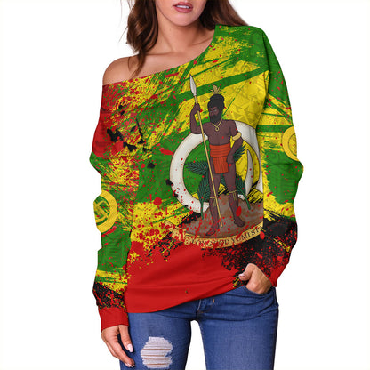 Vanuatu Off Shoulder Sweatshirt Tribal Grunge Style
