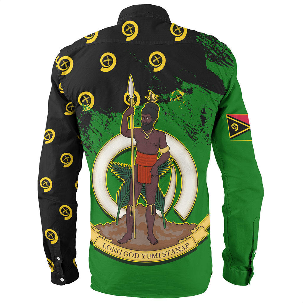 Vanuatu Long Sleeve Shirt Melanesian Flag Grunge Symbols Pattern