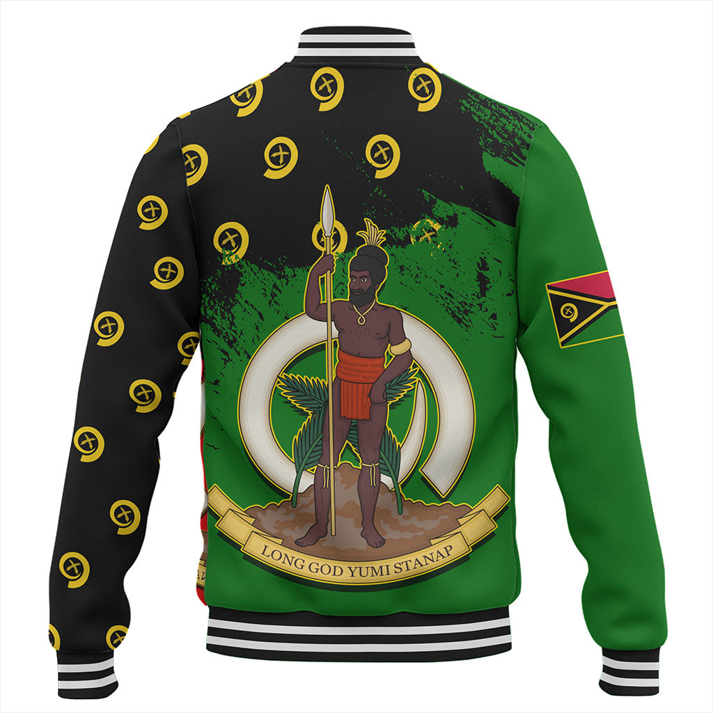 Vanuatu Baseball Jacket Melanesian Flag Grunge Symbols Pattern