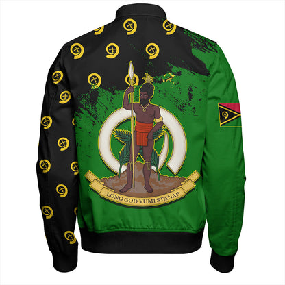 Vanuatu Bomber Jacket Melanesian Flag Grunge Symbols Pattern
