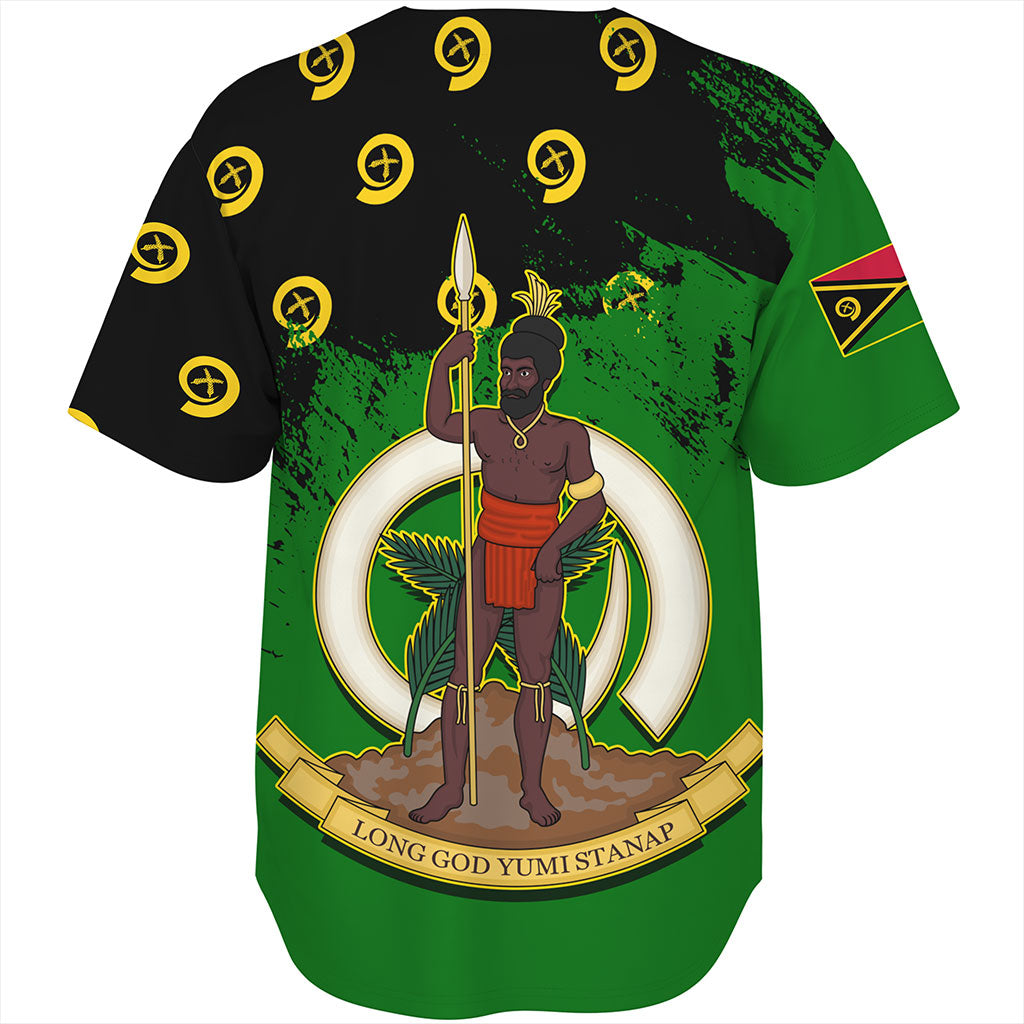 Vanuatu Baseball Shirt Melanesian Flag Grunge Symbols Pattern