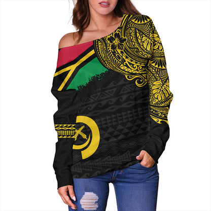 Vanuatu Off Shoulder Sweatshirt Polynesian Flag With Coat Of Arms