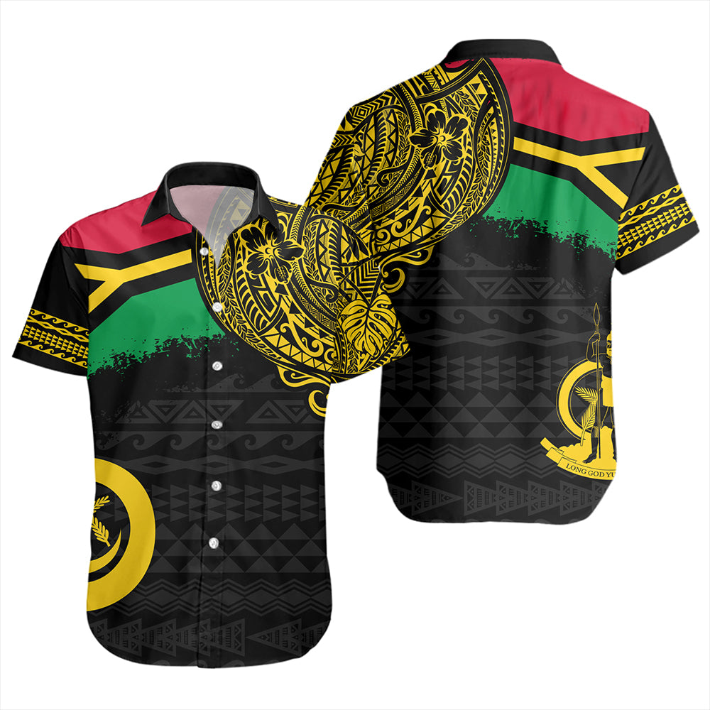 Vanuatu Short Sleeve Shirt Polynesian Flag With Coat Of Arms