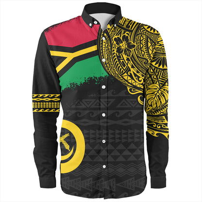 Vanuatu Long Sleeve Shirt Polynesian Flag With Coat Of Arms