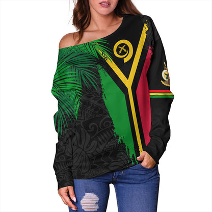 Vanuatu Off Shoulder Sweatshirt Special Fabric Leaves