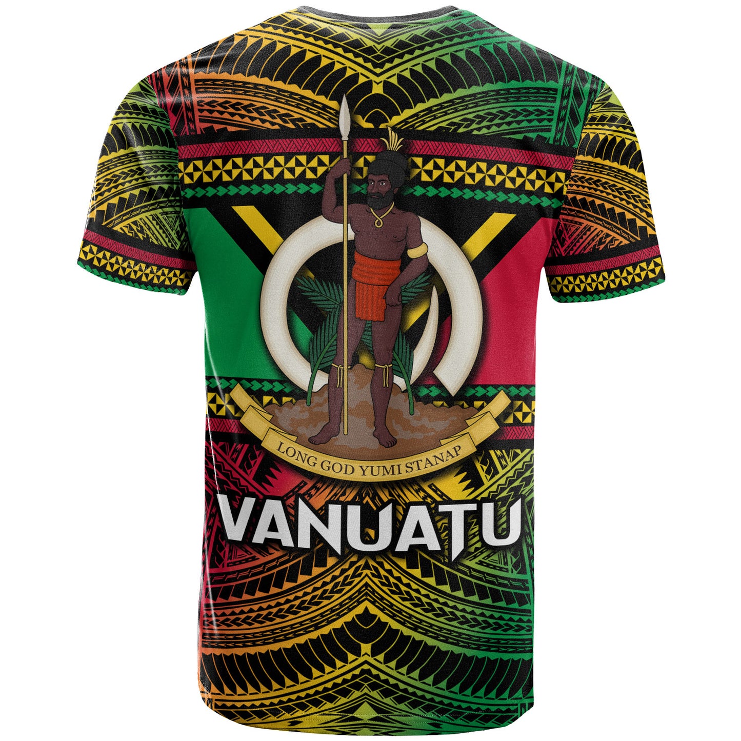 Vanuatu T-Shirt - Custom Flag Color Polynesian Patterns T-Shirt
