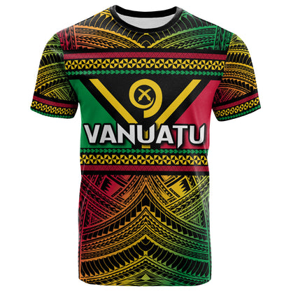 Vanuatu T-Shirt - Custom Flag Color Polynesian Patterns T-Shirt