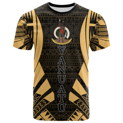 Vanuatu T-Shirt - Vanuatu Coat Of Arms Polynesian Tattoo Gold Style