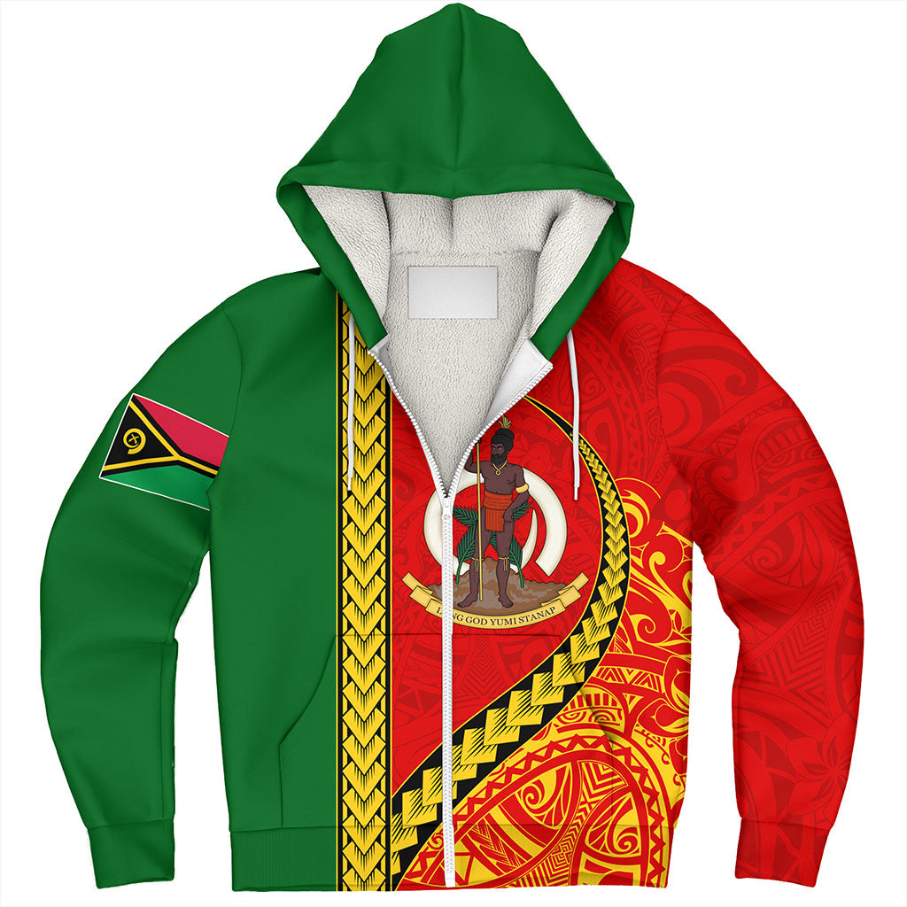 Vanuatu Sherpa Hoodie Tribal Melanesian Flag And Coat Of Arms