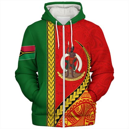 Vanuatu Sherpa Hoodie Tribal Melanesian Flag And Coat Of Arms