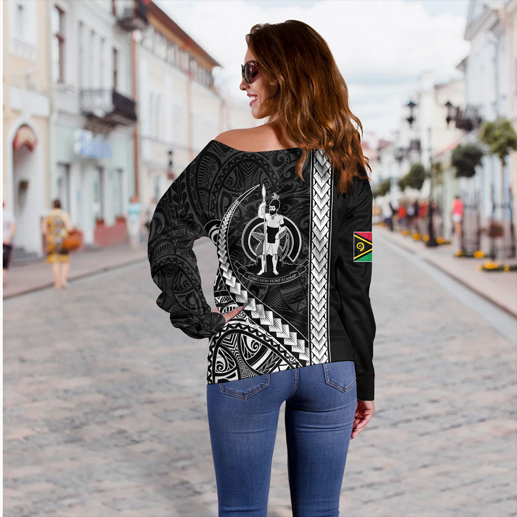 Vanuatu Off Shoulder Sweatshirt Tribal Melanesian Coat Of Arms