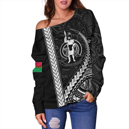 Vanuatu Off Shoulder Sweatshirt Tribal Melanesian Coat Of Arms