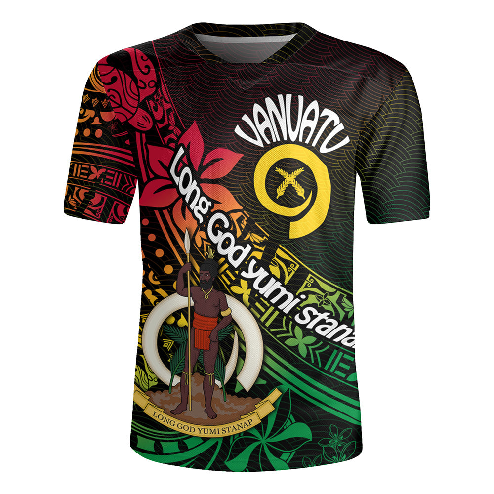 Vanuatu Rugby Jersey  Long God Yumi Stanap Flag Color Tribal Patterns Style