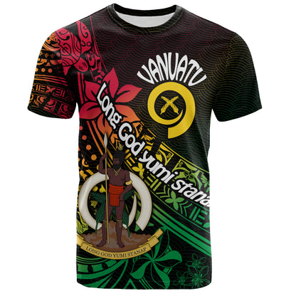 Vanuatu T-Shirt Long God Yumi Stanap Flag Color Tribal Patterns Style