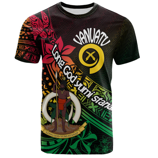 Vanuatu T-Shirt Long God Yumi Stanap Flag Color Tribal Patterns Style