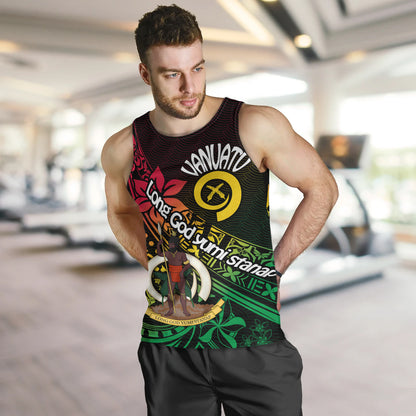 Vanuatu Tank Top Long God Yumi Stanap Flag Color Tribal Patterns Style