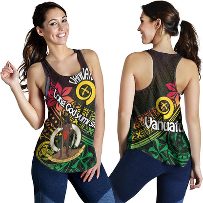 Vanuatu Women Tank Long God Yumi Stanap Flag Color Tribal Patterns Style