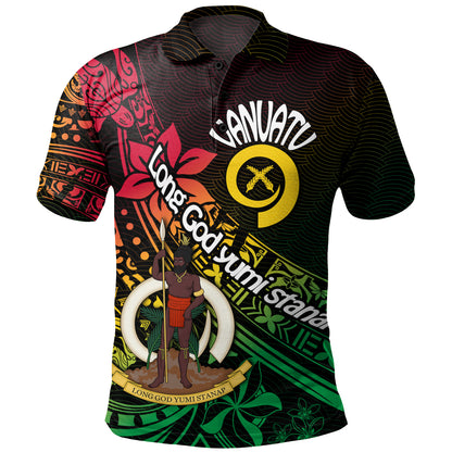 Vanuatu Polo Shirt  Long God Yumi Stanap Flag Color Tribal Patterns Style