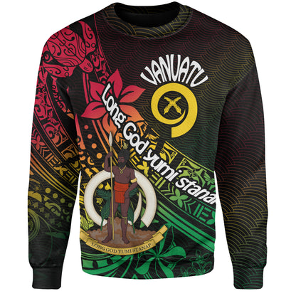 Vanuatu Sweatshirt Long God Yumi Stanap Flag Color Tribal Patterns Style