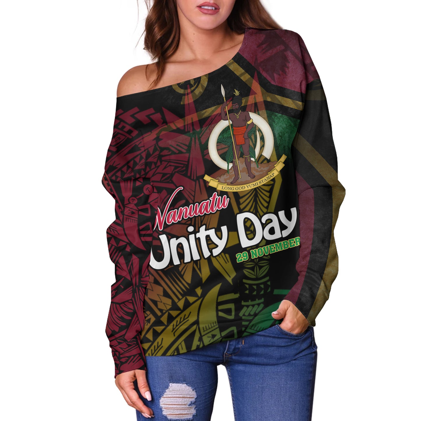 Vanuatu Off Shoulder Sweatshirt Vanuatu Unity Day