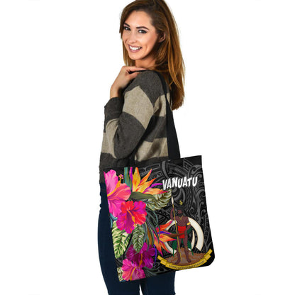 Vanuatu Custom Personalised Tote Bag Polynesian Hibiscus Pattern