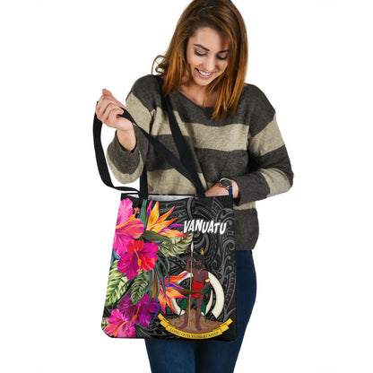Vanuatu Custom Personalised Tote Bag Polynesian Hibiscus Pattern