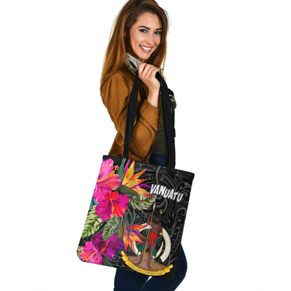 Vanuatu Custom Personalised Tote Bag Polynesian Hibiscus Pattern