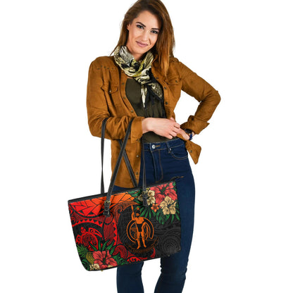 Vanuatu Leather Tote Bag Polynesian Turtle Tropical