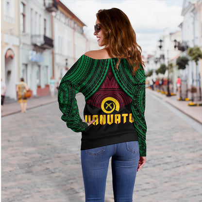 Vanuatu Off Shoulder Sweatshirt Coat Of Arms Tribal