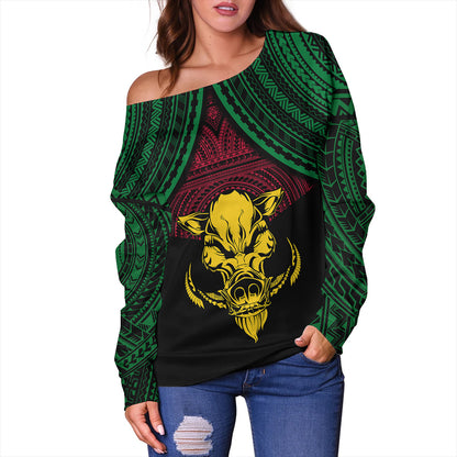 Vanuatu Off Shoulder Sweatshirt Coat Of Arms Tribal