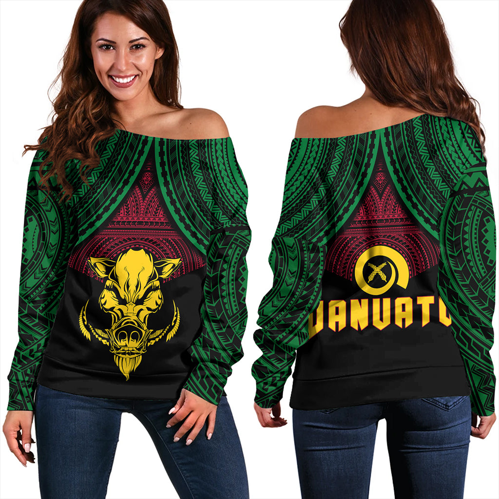 Vanuatu Off Shoulder Sweatshirt Coat Of Arms Tribal