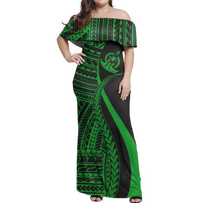 Vanuatu Combo Dress And Shirt - Polynesian Tentacle Tribal Pattern Green