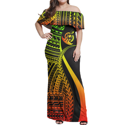 Vanuatu Custom Personalised Woman Off Shoulder Long Dress Polynesian Tentacle Tribal Pattern