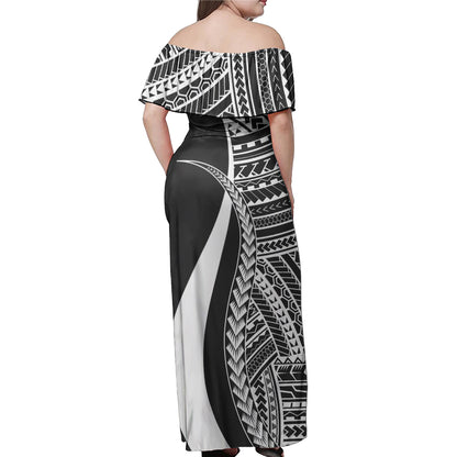 Vanuatu Custom Personalised Woman Off Shoulder Long Dress Polynesian Tentacle Tribal Pattern