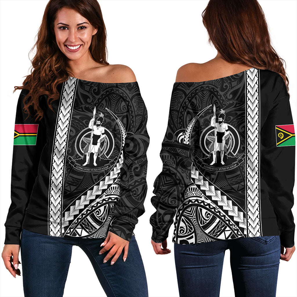 Vanuatu Off Shoulder Sweatshirt Tribal Melanesian Coat Of Arms