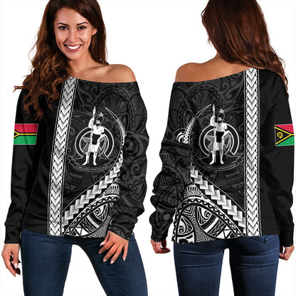Vanuatu Off Shoulder Sweatshirt Tribal Melanesian Coat Of Arms