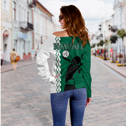 Hawaii Off Shoulder Sweatshirt Custom Women Volleyball Polynesia Tattoo