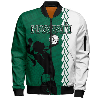 Hawaii Bomber Jacket Custom Women Volleyball Polynesia Tattoo