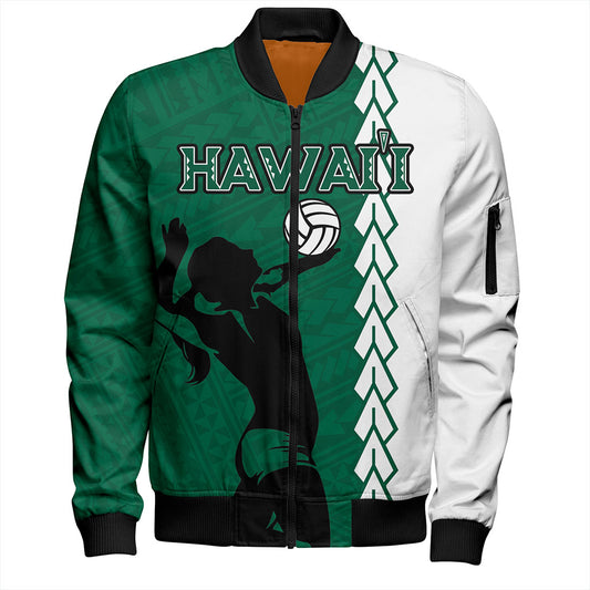 Hawaii Bomber Jacket Custom Women Volleyball Polynesia Tattoo