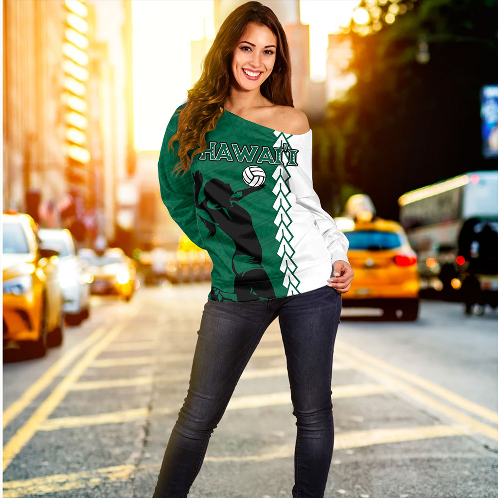 Hawaii Off Shoulder Sweatshirt Custom Women Volleyball Polynesia Tattoo