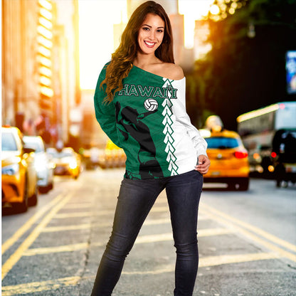 Hawaii Off Shoulder Sweatshirt Custom Women Volleyball Polynesia Tattoo