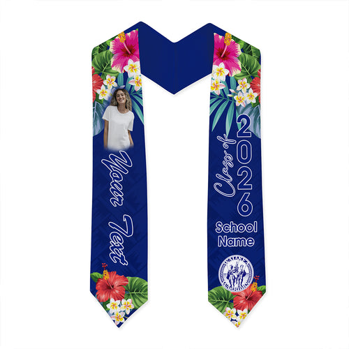 Hawaii Graduation Stole Custom Waiakea High School Class 2026 Tropical Hibiscus Island Style