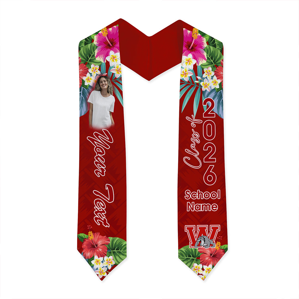 Hawaii Graduation Stole Custom Waialua High and Intermediate School Class 2026 Tropical Hibiscus Island Style