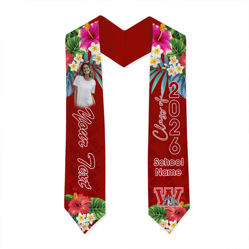 Hawaii Graduation Stole Custom Waialua High and Intermediate School Class 2026 Tropical Hibiscus Island Style