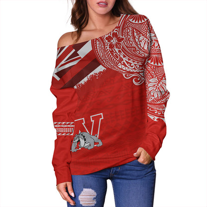 Hawaii Off Shoulder Sweatshirt Waialua High and Intermediate School With Crest Style