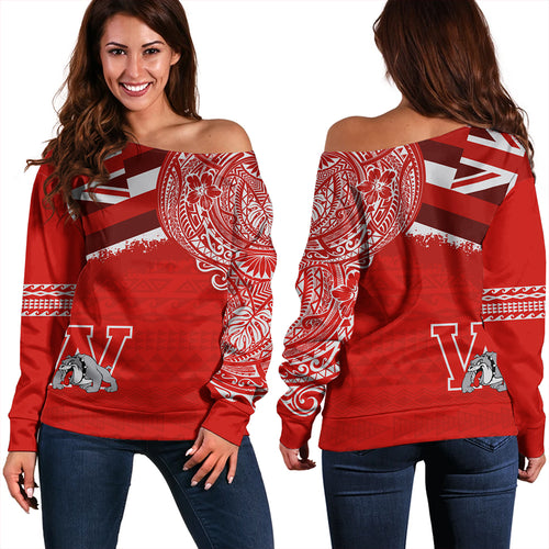 Hawaii Off Shoulder Sweatshirt Waialua High and Intermediate School With Crest Style