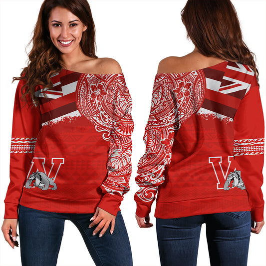 Hawaii Off Shoulder Sweatshirt Waialua High and Intermediate School With Crest Style